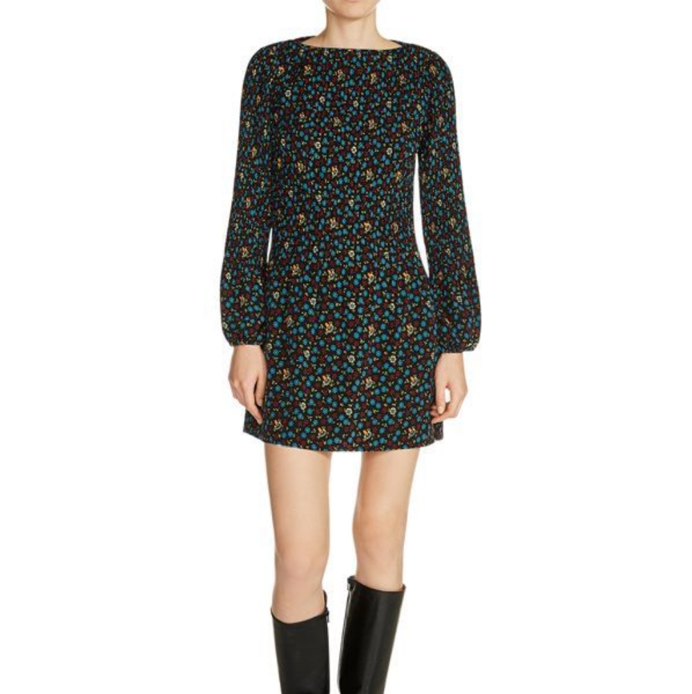 Maje Rockina Floral Print Pleated Dress